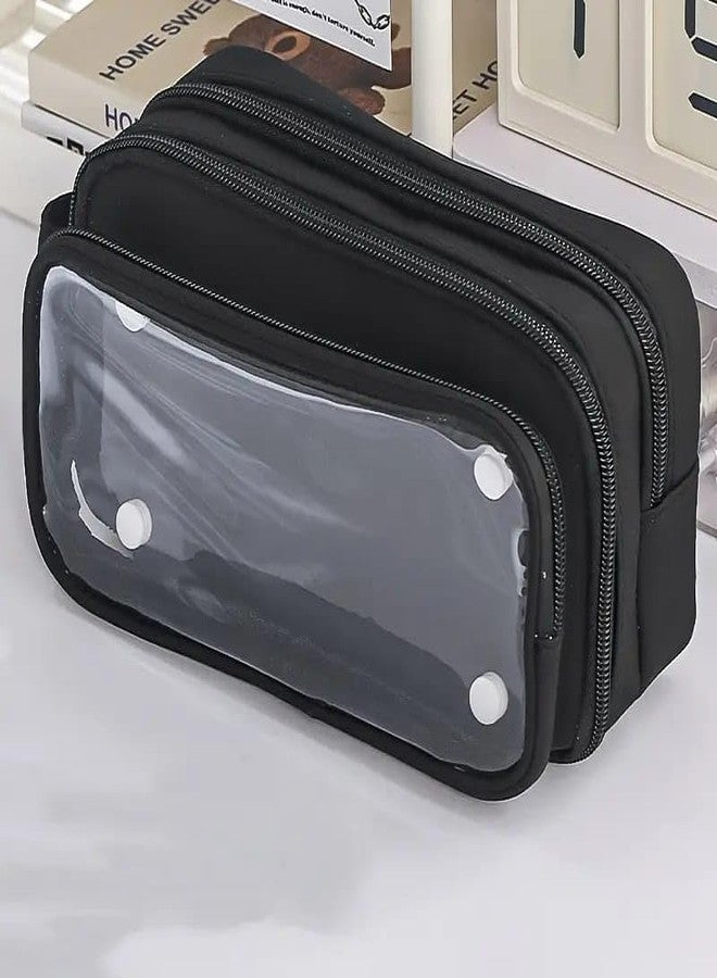 JI ACCESSORIES Large Capacity Pencil Box for Girls & Boys, 3 Compartments Pen & Pencil Pouches, Aesthetic Stationery Pouch for School Kids College Students (399 Black) - Image 2
