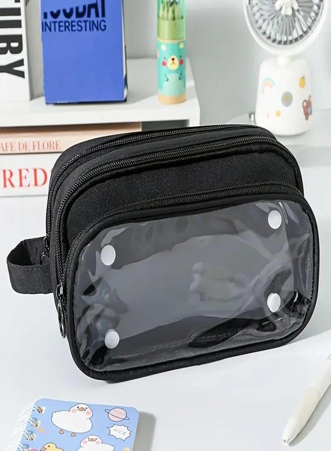 JI ACCESSORIES Large Capacity Pencil Box for Girls & Boys, 3 Compartments Pen & Pencil Pouches, Aesthetic Stationery Pouch for School Kids College Students (399 Black) - Image 3