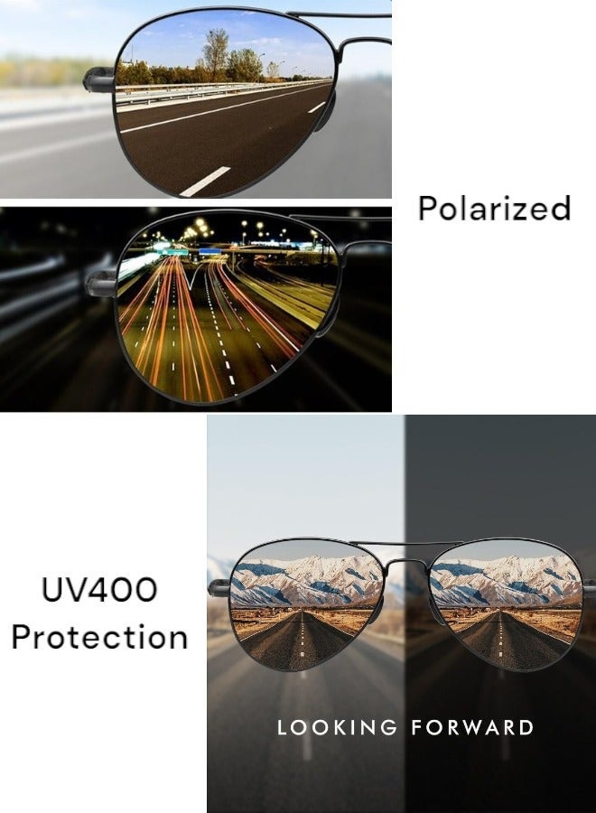 تصميم زينس نظارة شمسية رجالية بتصميم طيار، بعدسات مستقطبة، حماية من الأشعة فوق البنفسجية، خفيفة الوزن للقيادة، إطار معدني أسود، عدسات سوداء - Image 4