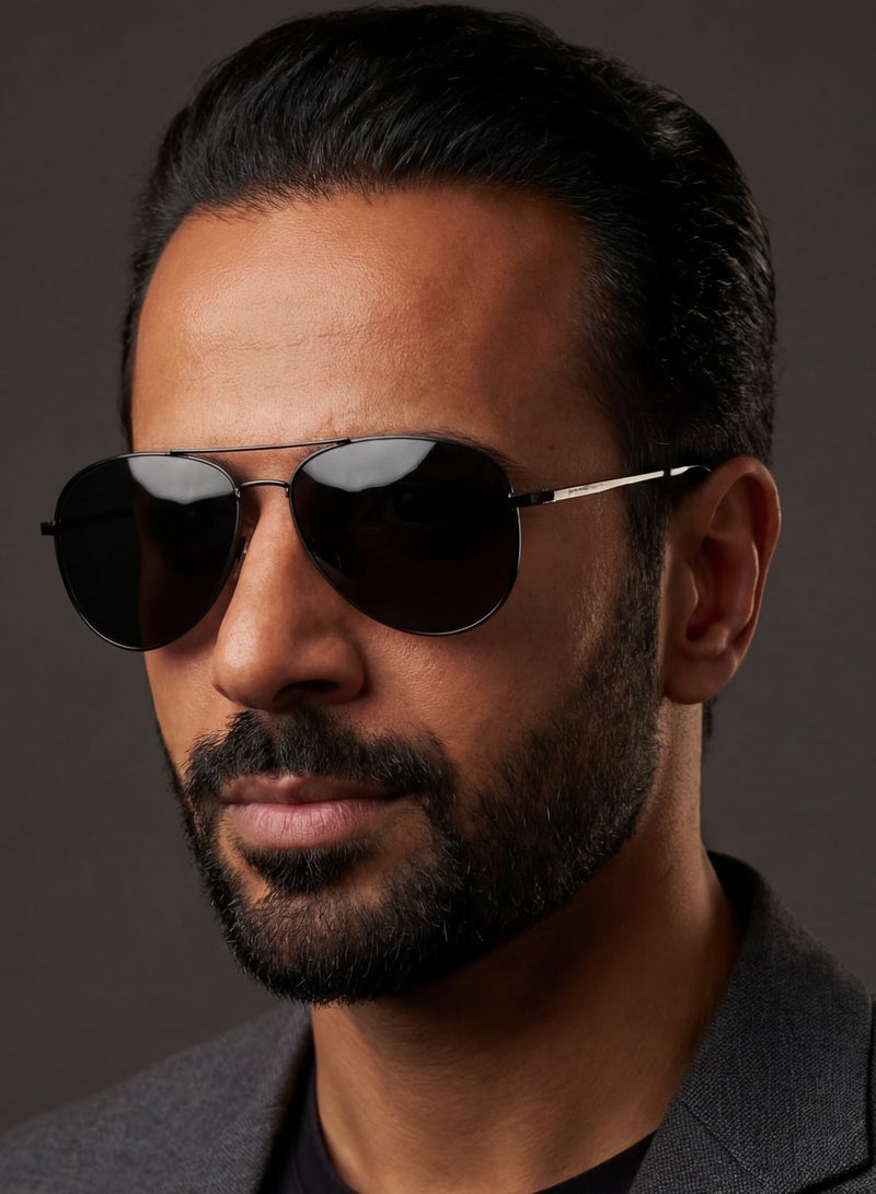 تصميم زينس نظارة شمسية رجالية بتصميم طيار، بعدسات مستقطبة، حماية من الأشعة فوق البنفسجية، خفيفة الوزن للقيادة، إطار معدني أسود، عدسات سوداء - Image 1