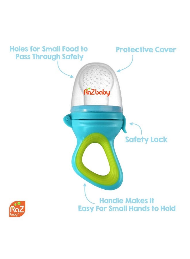 Razbaby Baby Solidsfrozen Fruit Feeder Pacifier Infant Teether Toy 6M+ Bpafree Silicone Pouch & Nipple Safely Introduce Solids Teething Relief Dishwasher Safe 2Pack Orangeblue + Greenblue - Image 4