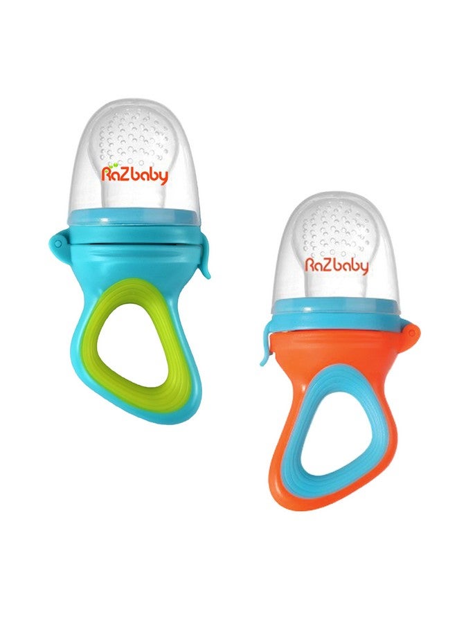 Razbaby Baby Solidsfrozen Fruit Feeder Pacifier Infant Teether Toy 6M+ Bpafree Silicone Pouch & Nipple Safely Introduce Solids Teething Relief Dishwasher Safe 2Pack Orangeblue + Greenblue - Image 2