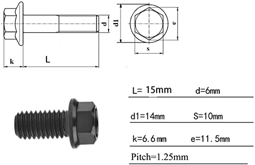 Wanyifa Titanium Hex Small Flange Head Bolt M8 15 20 25 30 35 40 45 50 55 60 65mm x1.25mm for Motorcycle Car Modification Pack of 4 (M8x15mm, Black) - Image 2