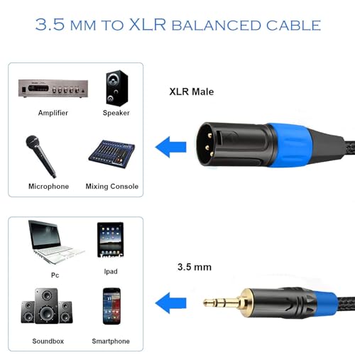 JOMLEY 3.5mm to XLR Balanced Cable, Regular XLR Male to 1/8 inch Mini Jack Cable Adapter Mono Audio Cord for Cell Phone, Laptop, Speaker, Mixer -1ft - Image 5
