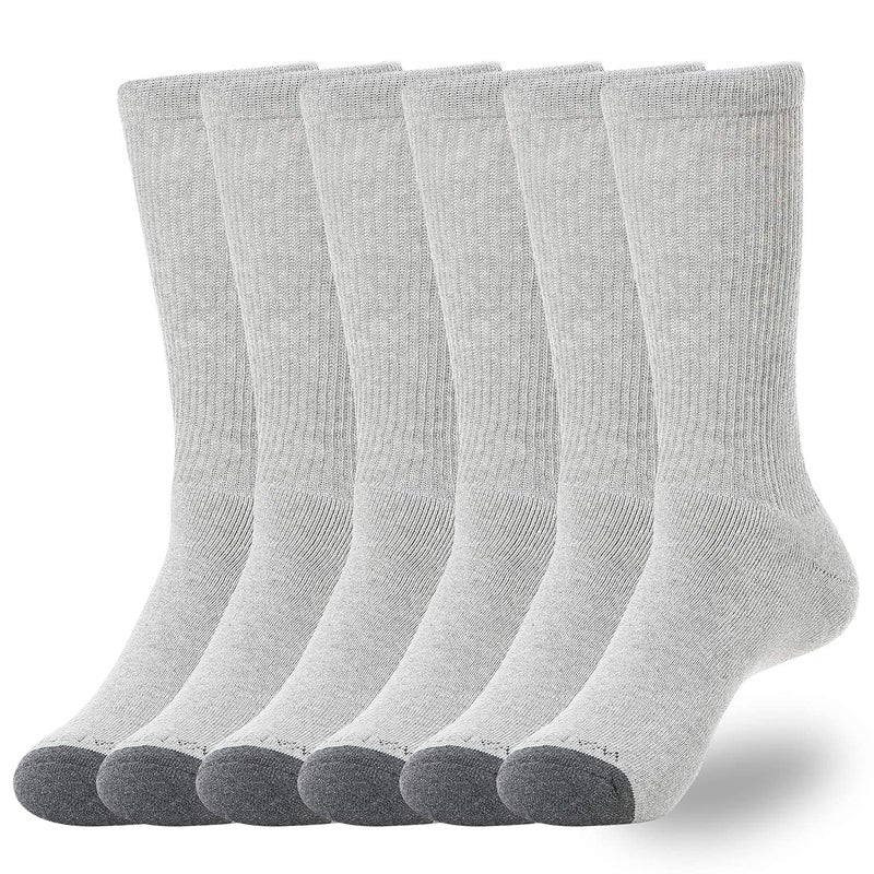 WANDER Men's Cushion Crew Socks 6-Pack Running Socks Men Cotton Athletic Sport Work Shoes Grey 9-12 - Image 1