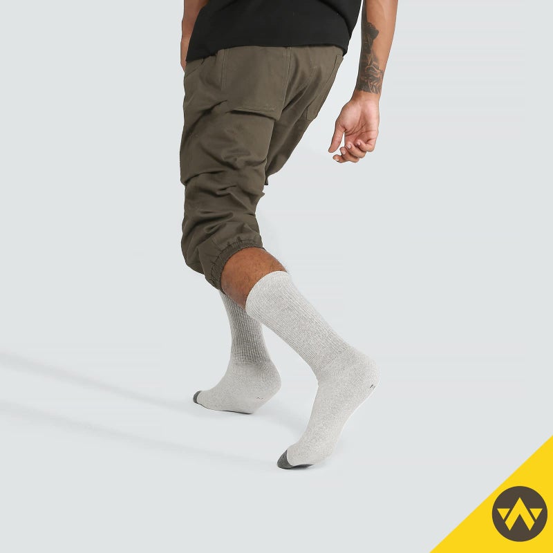WANDER Men's Cushion Crew Socks 6-Pack Running Socks Men Cotton Athletic Sport Work Shoes Grey 9-12 - Image 5