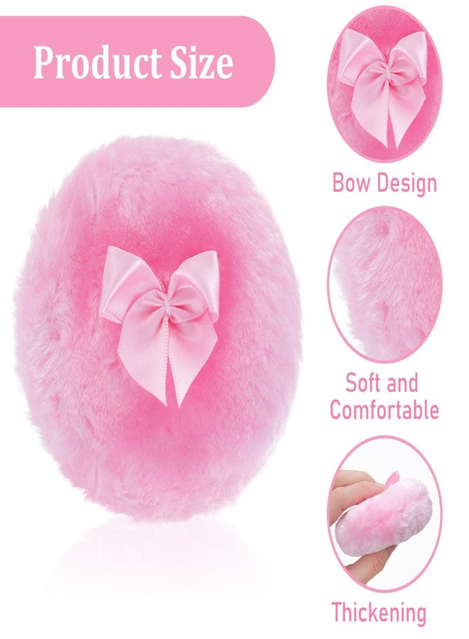 Sibba 4pcs Large Fluffy Body Powder Puff, 3.5 Inch Soft Velour Washable Reusable Powder Puffs with Bow-Knot, Makeup Round Loose Powder Puff for Women Girls(Pink, Yellow) - Image 3
