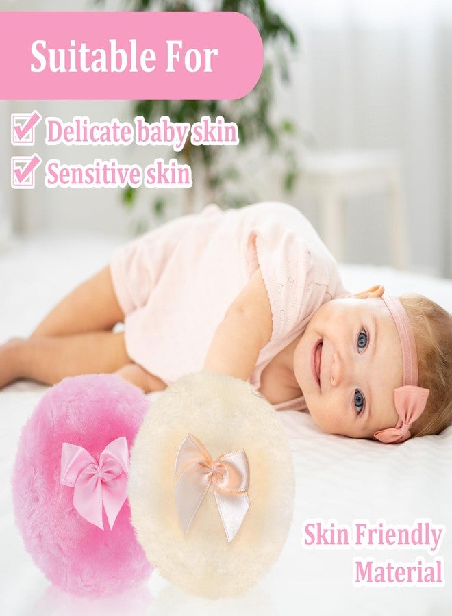 Sibba 4pcs Large Fluffy Body Powder Puff, 3.5 Inch Soft Velour Washable Reusable Powder Puffs with Bow-Knot, Makeup Round Loose Powder Puff for Women Girls(Pink, Yellow) - Image 5