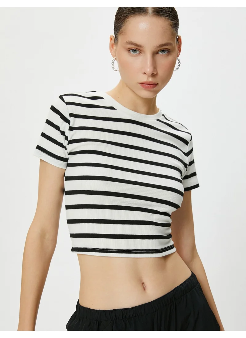 KOTON Crop T-Shirt Short Sleeve Viscose Fabric Blended