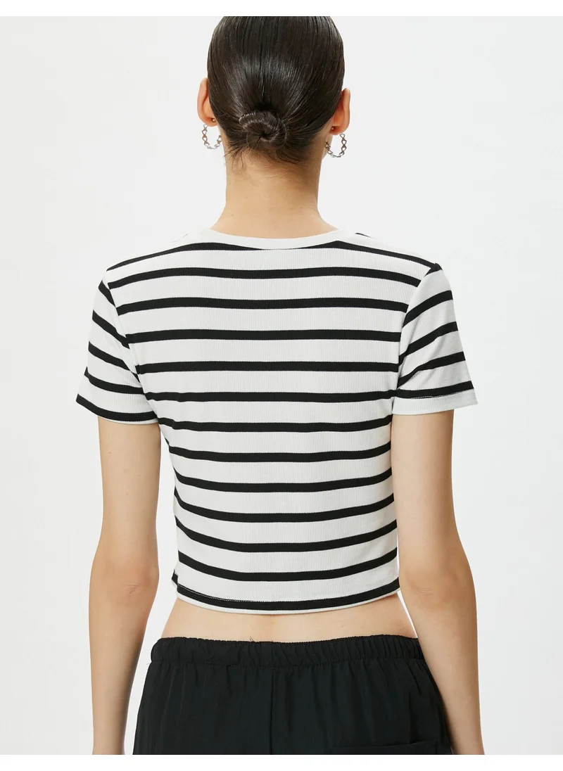 KOTON Crop T-Shirt Short Sleeve Viscose Fabric Blended