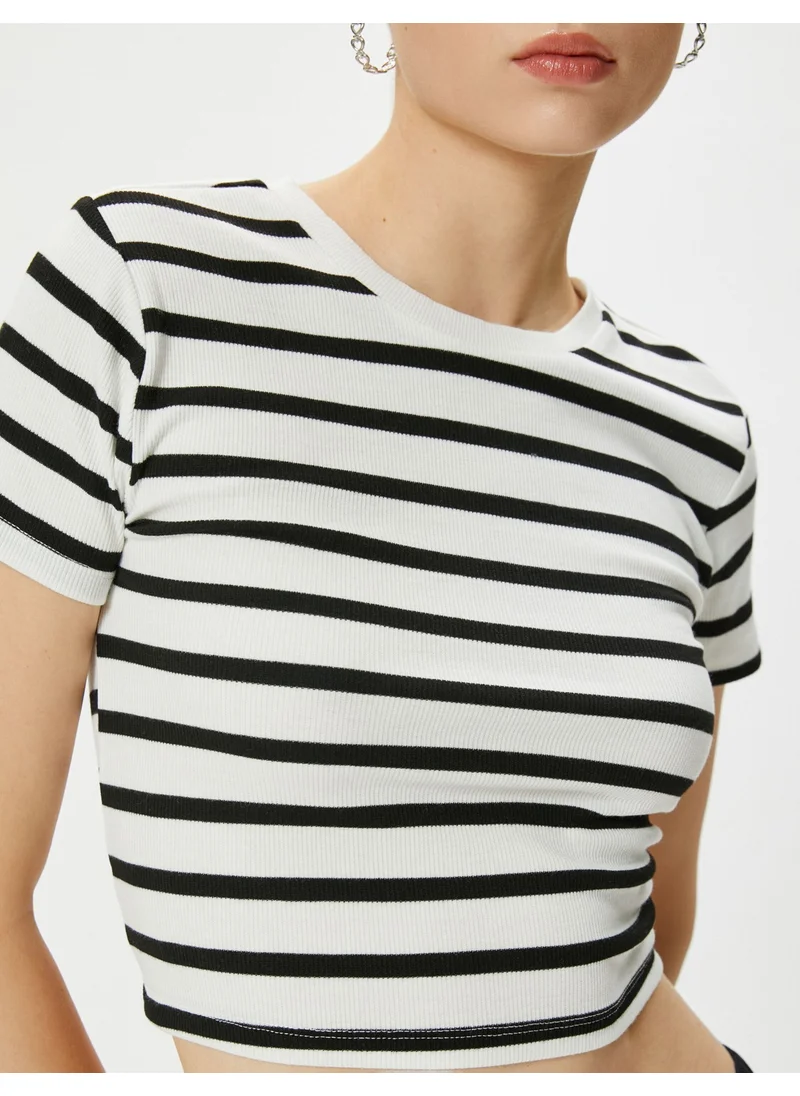 KOTON Crop T-Shirt Short Sleeve Viscose Fabric Blended