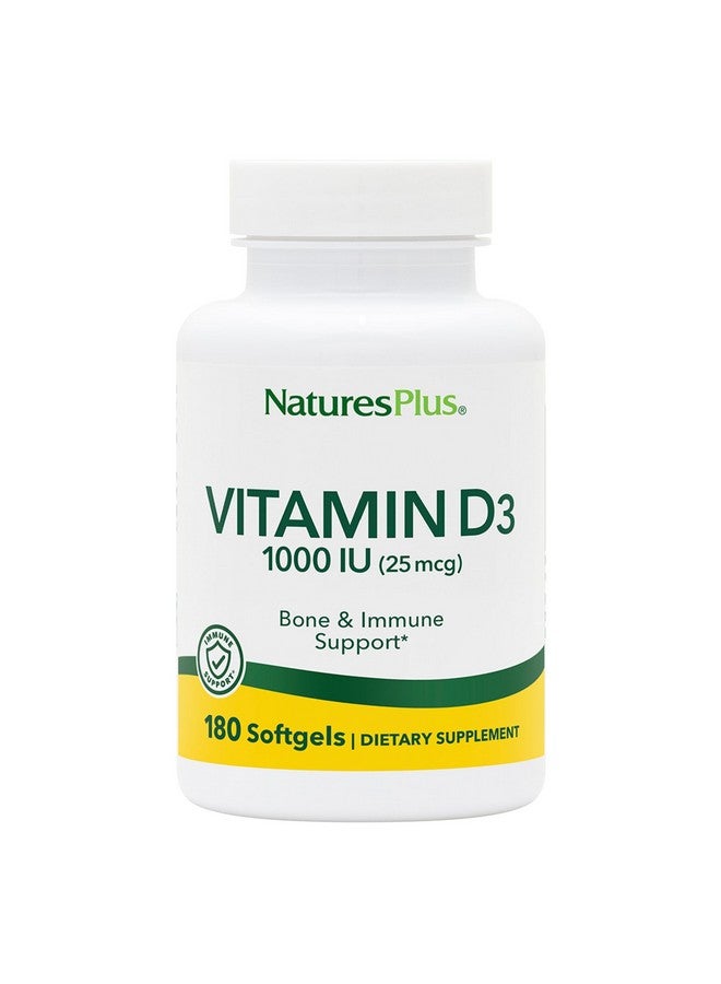 Natures Plus Vitamin D3 (Cholecalciferol) - 1000 iu, 180 Softgels - Nutritional Support for Healthy Bones & Immune System Support - Bioavailable Active Form - Gluten-Free - 180 Servings - Image 1