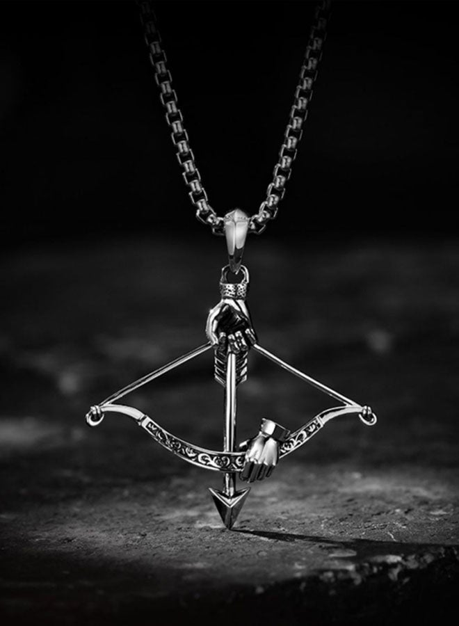 نيوترل روح الصيد——قلادة مجوهرات ثلاثية الأبعاد على شكل قوس وسهم شخصية متعددة الاستخدامات أسلوب عصري هيب هوب الشارع الرجعية الأوروبية والأمريكية العصرية للرجال والنساء سلسلة مفاتيح السيارة إكسسوارات شخصية قلادة (فضية عتيقة) - Image 1