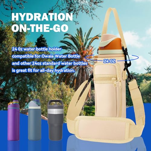 SLEILIN Neoprene Water Bottle Holder Bag with Cell Phone Pocket Compatible with Owala FreeSip 24 oz，Water Bottle Carrying Bag ，with Adjustable Shoulder Strap,for 24oz Stainless Steel Water Bottle - Image 5