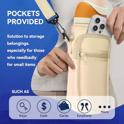 SLEILIN Neoprene Water Bottle Holder Bag with Cell Phone Pocket Compatible with Owala FreeSip 24 oz，Water Bottle Carrying Bag ，with Adjustable Shoulder Strap,for 24oz Stainless Steel Water Bottle - Image 3