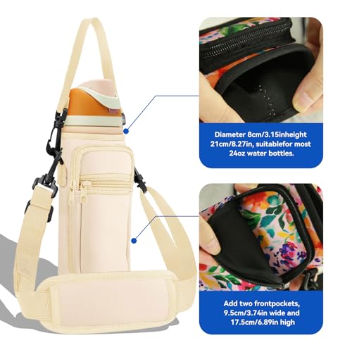 SLEILIN Neoprene Water Bottle Holder Bag with Cell Phone Pocket Compatible with Owala FreeSip 24 oz，Water Bottle Carrying Bag ，with Adjustable Shoulder Strap,for 24oz Stainless Steel Water Bottle - Image 2