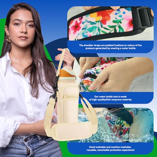 SLEILIN Neoprene Water Bottle Holder Bag with Cell Phone Pocket Compatible with Owala FreeSip 24 oz，Water Bottle Carrying Bag ，with Adjustable Shoulder Strap,for 24oz Stainless Steel Water Bottle - Image 4