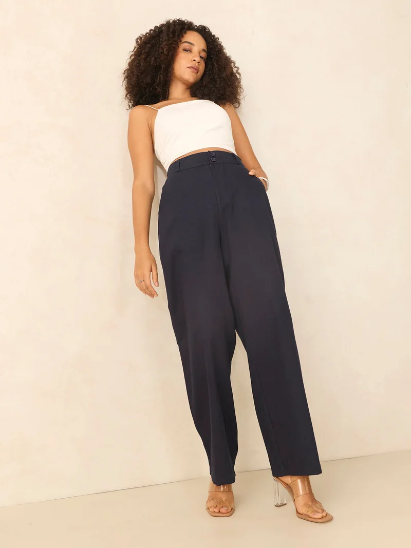 أوجيدر Navy Blue Tapered Fit High-Rise Trouser