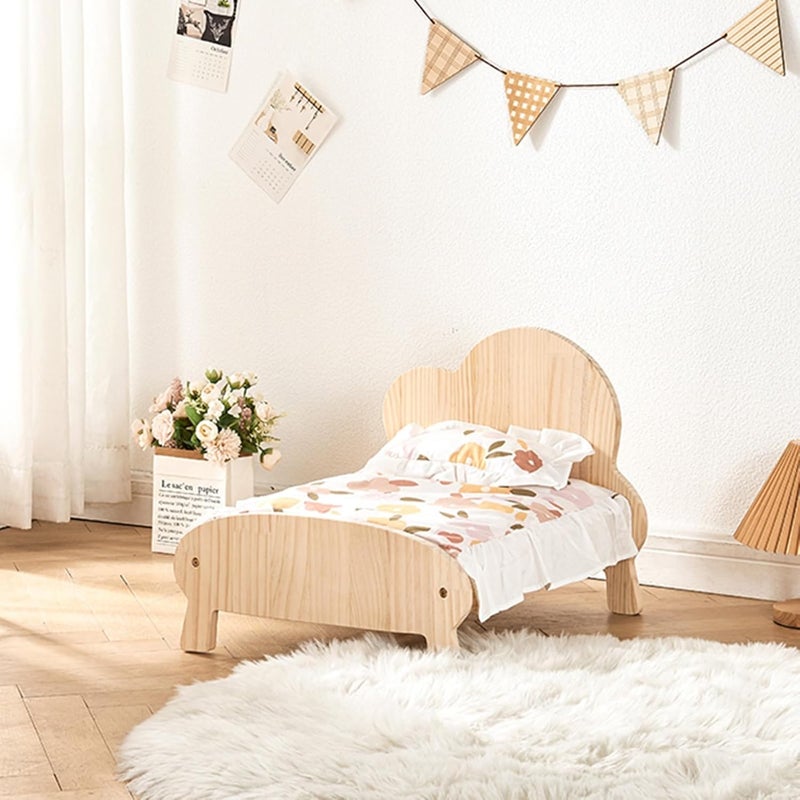 Dog Bed Cute Solid Pine Wood Frame Lifted Pet Bed, Curved All-Season Couch Dog Kennel Elevated, Waterproof Small/Medium Size Pet Gear Cot Furniture (Color : 4-with Bedding, Size : S-54 * 4 - Image 1