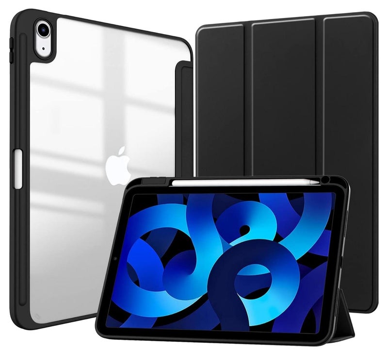 T I G O iPad 11th (A16, 2025) & 10.9 Inch 10th Gen Case with Pencil Holder 2022 Clear Transparent Back Shell Trifold Protective cover Shockproof Cover for 2022 iPad 10th Gen A2696 A2757 A2777 Black - Image 1