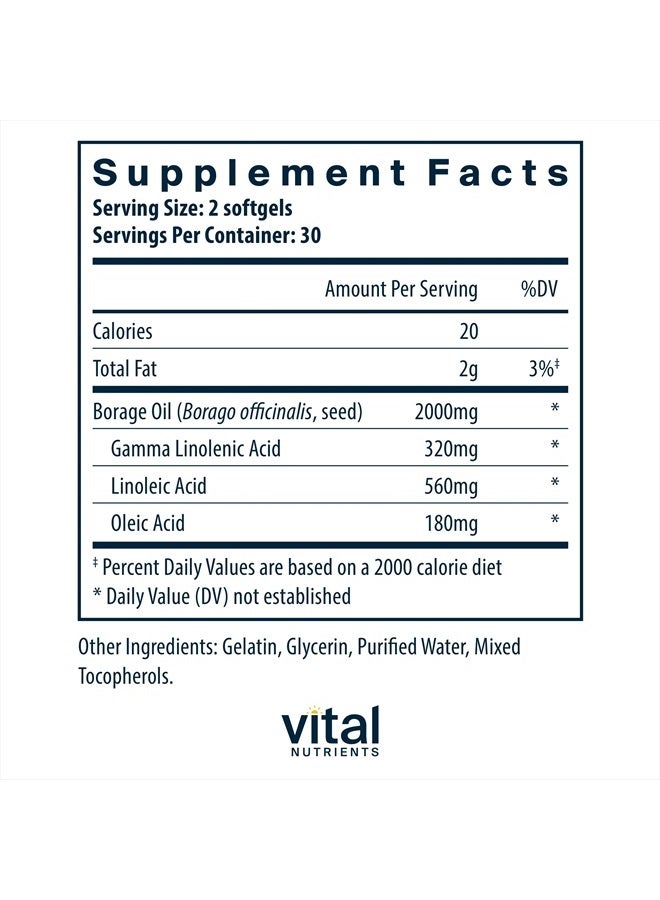 Vital Nutrients Borage Oil - High Dose of GLA, Essential Omega 6 Fatty Acid - Cartilage, Joint, and Nerve Support - 60 Softgels - Image 2