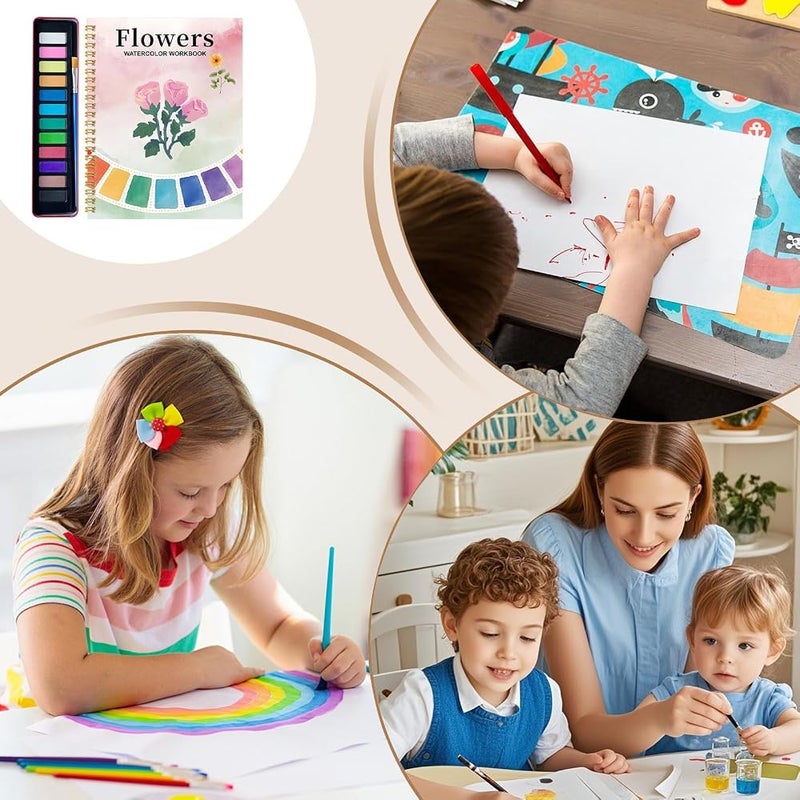 كاست ويف دفتر تمارين الرسم بالألوان المائية للمبتدئين، حجم 8.66x6.69 بوصة، مجموعة رسم مناسبة للسفر، كتاب تلوين محمول للمراهقين والبالغين، للاستخدام في المنزل وفصول الفنون - Image 3