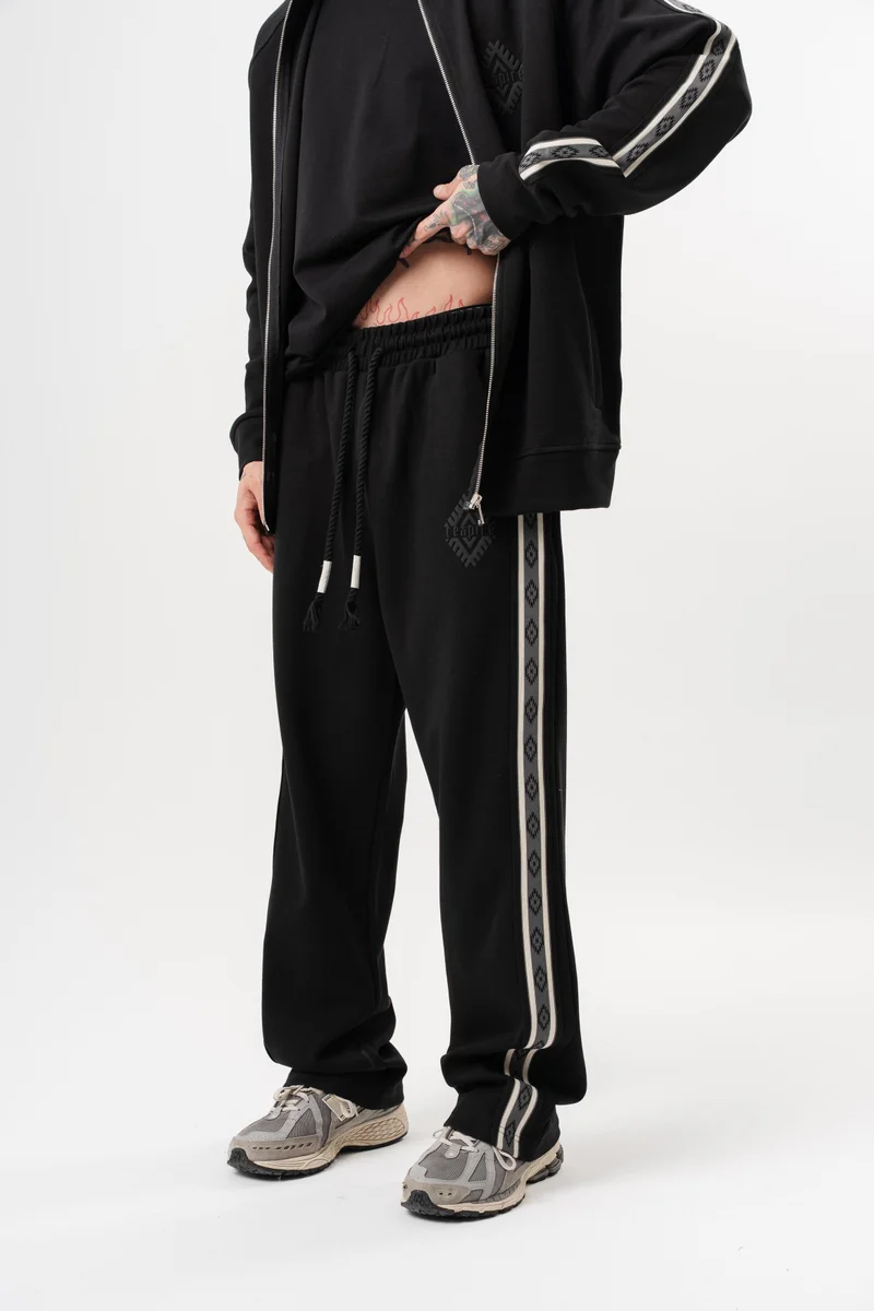 RESPIRE Men's Striped Winter Doubleface Baggy Sweatpants Black