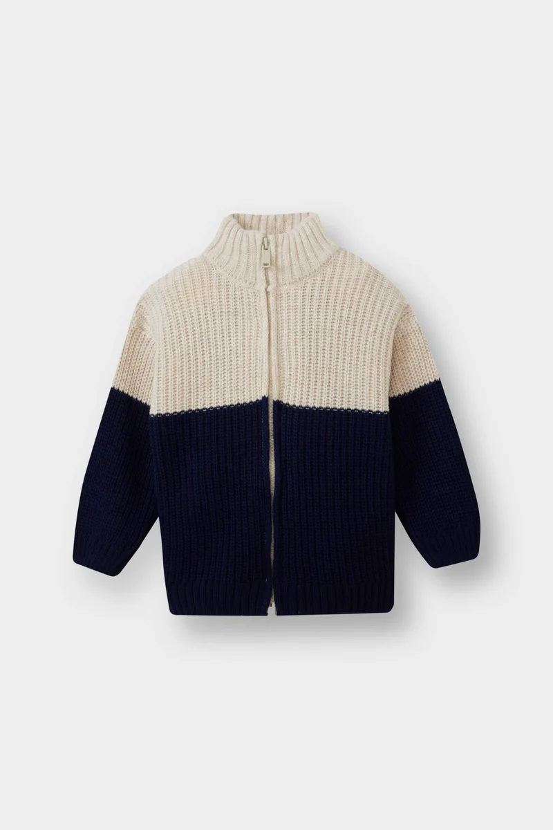 Defacto Baby Boy Color Block Zip-Up Knit Cardigan