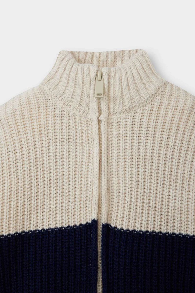Defacto Baby Boy Color Block Zip-Up Knit Cardigan