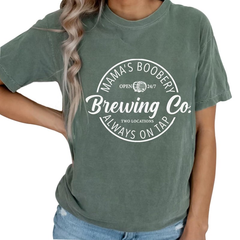 AEARGIV Women Maternity Shirt Comfort Colors Breastfeeding Nursing Friendly Zip Tshirt Causal Mama's Boobery Always On Tap Tops Blouse(M,Green) - Image 3