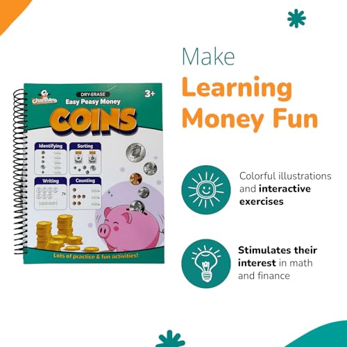 Channie's Easy Peasy Dry Erase Money Book - Fun Toddler Activity Book - Teaches Counting Coins for Kids Ages 3-5/6-8 - Pennies, Nickels, Dimes, Quarters - Money Workbooks for Kids - 65+ Pages - Image 5