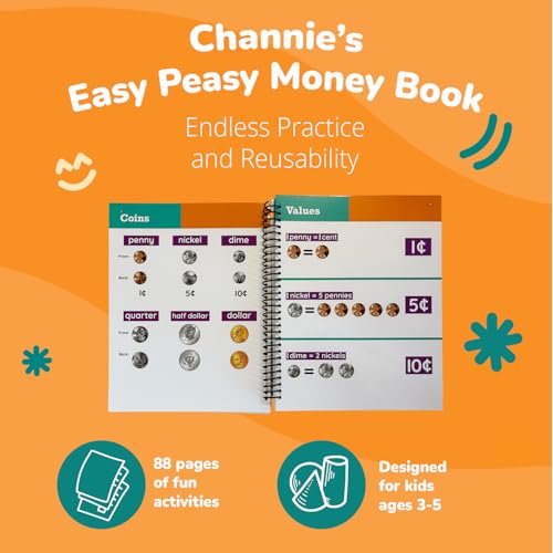 Channie's Easy Peasy Dry Erase Money Book - Fun Toddler Activity Book - Teaches Counting Coins for Kids Ages 3-5/6-8 - Pennies, Nickels, Dimes, Quarters - Money Workbooks for Kids - 65+ Pages - Image 2