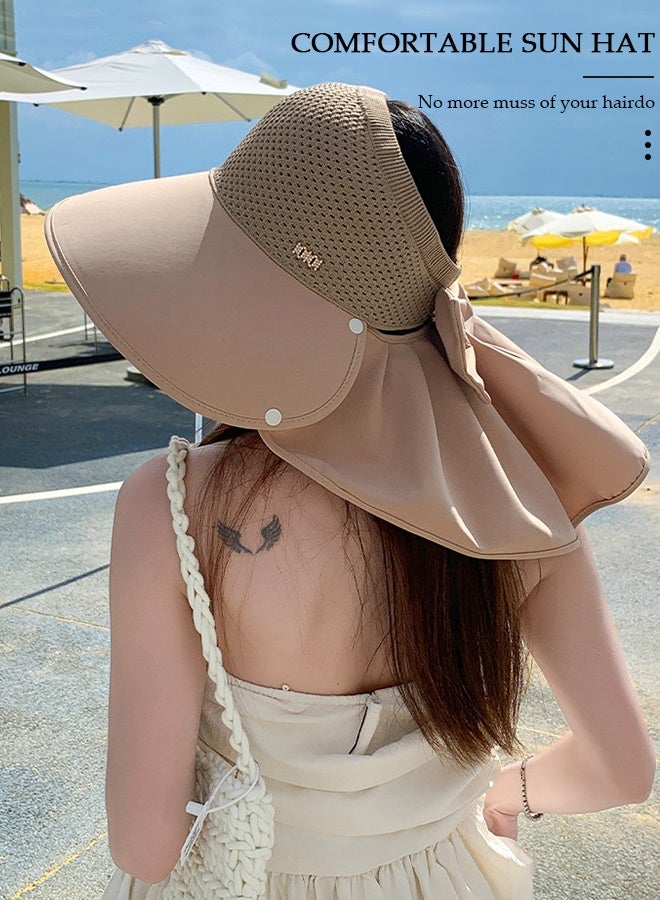 DUNISO قبعة شمس نسائية صيفية عصرية ذات حافة واسعة ووشاح كبير للحماية من الأشعة فوق البنفسجية UPF50+ قبعة شاطئ صيفية للأنشطة الخارجية والسفر على الشاطئ - Image 3