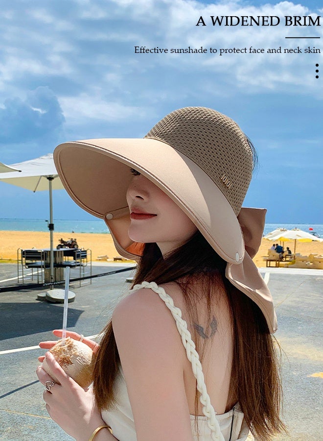 DUNISO قبعة شمس نسائية صيفية عصرية ذات حافة واسعة ووشاح كبير للحماية من الأشعة فوق البنفسجية UPF50+ قبعة شاطئ صيفية للأنشطة الخارجية والسفر على الشاطئ - Image 2