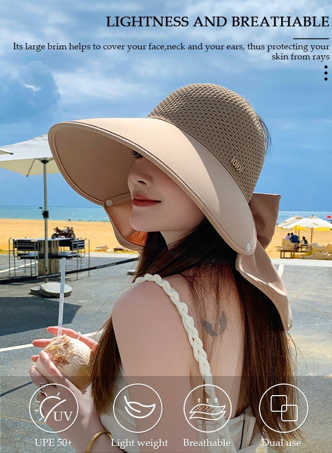 DUNISO قبعة شمس نسائية صيفية عصرية ذات حافة واسعة ووشاح كبير للحماية من الأشعة فوق البنفسجية UPF50+ قبعة شاطئ صيفية للأنشطة الخارجية والسفر على الشاطئ - Image 4