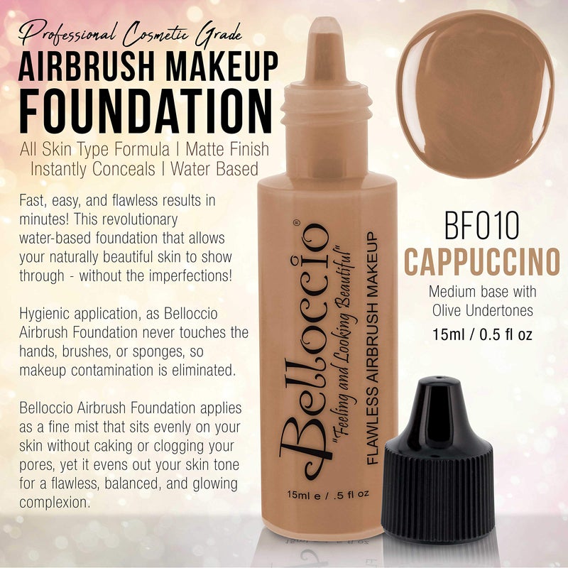 Belloccio's Professional Cosmetic Airbrush Makeup Foundation 1/2oz Bottle: Cappuccino- Medium with Olive Undertones - Image 2