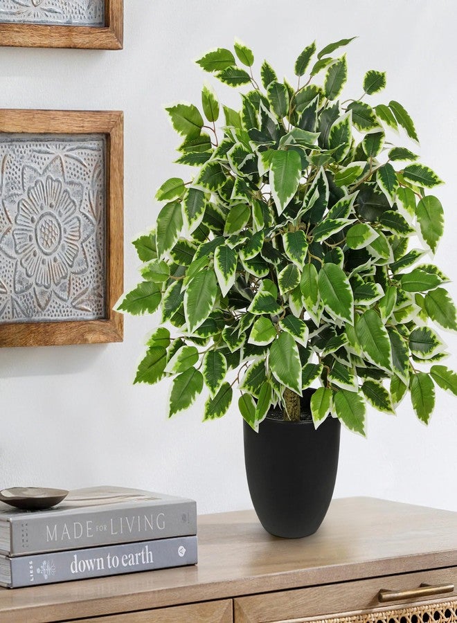 GnFlus Fake Plant 19.6'' Small Artificial Plants Indoor Ficus Fake Potted Plant with 28 Branches Faux Tropical Silk Plants for Home Living Room Desk Office Table Kitchen Counter Shelf Décor - Image 5