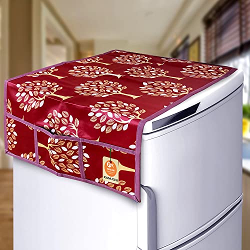 KANUSHI Industries® Fridge Covers/Refrigerator Cover + 1 Pc Handle Cover + 1 Pc Microwave/Oven Cover For Top (Color- MAROON)(FRI+MICRO-MAROON-TREE+1 HANDLE) - Image 2