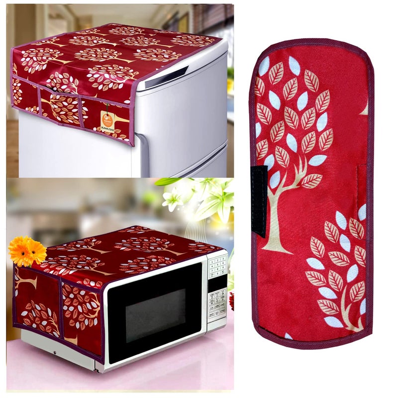 KANUSHI Industries® Fridge Covers/Refrigerator Cover + 1 Pc Handle Cover + 1 Pc Microwave/Oven Cover For Top (Color- MAROON)(FRI+MICRO-MAROON-TREE+1 HANDLE) - Image 5
