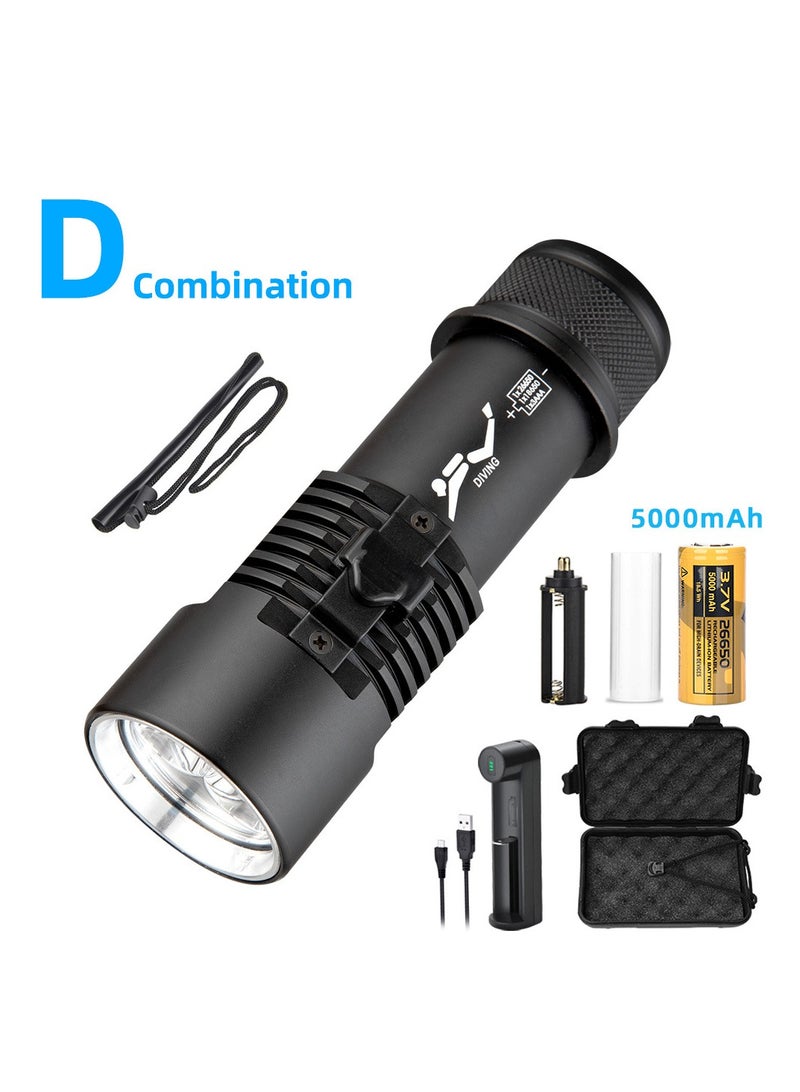Scuba Diving Flashlight 6000 Lumen Dive Torch 4 Modes Waterproof Diving Safety Lights Underwater 80m Submarine Lights with Rechargeable Battery for Deep Sea Cave at Night - Image 1