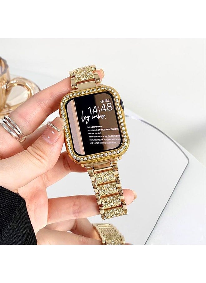 Generic Apple Iwatch 41mm Rhinestone Metal Waterproof Band and Case, Anti Fall Anti Collision Bumper Protection Case, Alloy Frame Strap Compatible with Iwatch Series 7 (Gold)  - Image 5