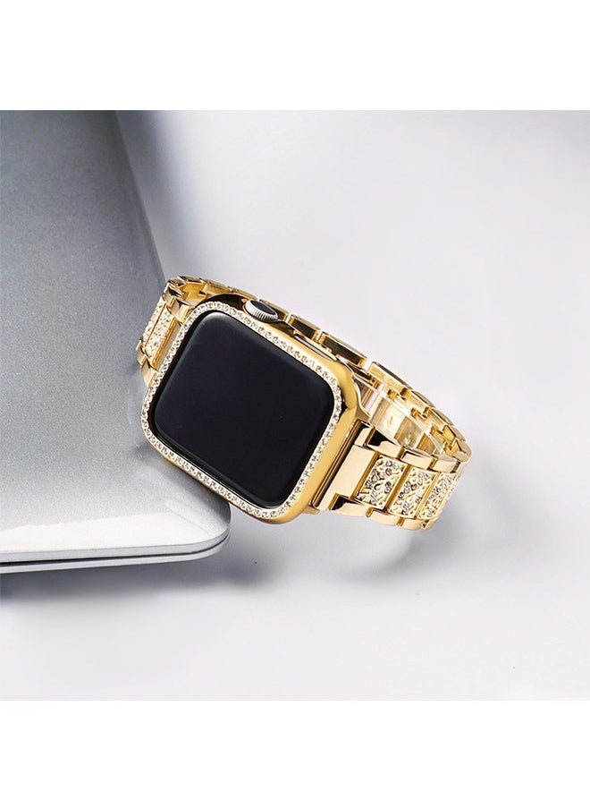 Generic Apple Iwatch 41mm Rhinestone Metal Waterproof Band and Case, Anti Fall Anti Collision Bumper Protection Case, Alloy Frame Strap Compatible with Iwatch Series 7 (Gold)  - Image 4