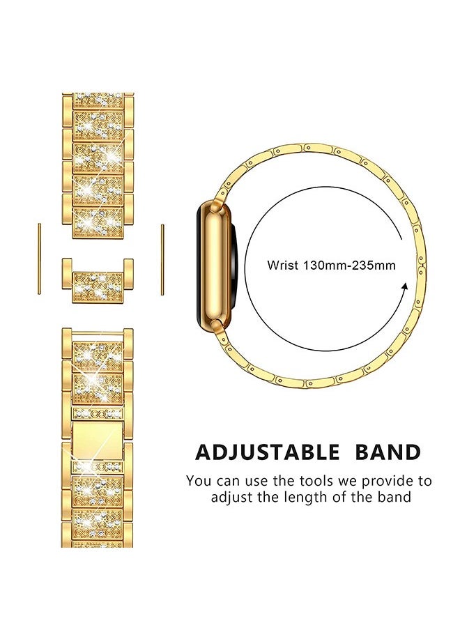 Generic Apple Iwatch 41mm Rhinestone Metal Waterproof Band and Case, Anti Fall Anti Collision Bumper Protection Case, Alloy Frame Strap Compatible with Iwatch Series 7 (Gold)  - Image 2