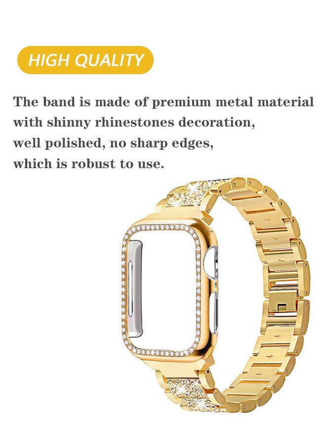 Generic Apple Iwatch 41mm Rhinestone Metal Waterproof Band and Case, Anti Fall Anti Collision Bumper Protection Case, Alloy Frame Strap Compatible with Iwatch Series 7 (Gold)  - Image 3