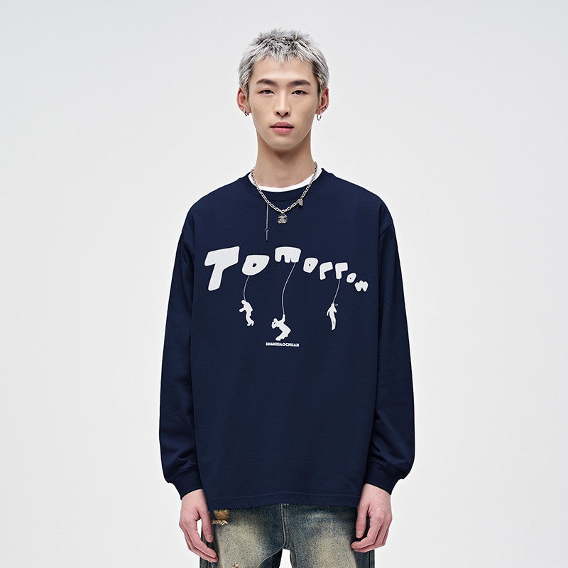 New  trendy brand long-sleeved t-shirt men's 2025 new pure cotton American heavyweight spring and autumn inner wear men's base shirt - Image 3