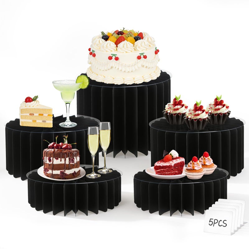 Youjoitim 5Pack Buffet Risers Display Stands Foldable Food Risers for Buffet Table Tall Cake Cupcake Stands Cardboard Cylinder Stand Dessert Table Display Set for Catering Jewelry Wedding Party Decor (Black) - Image 1
