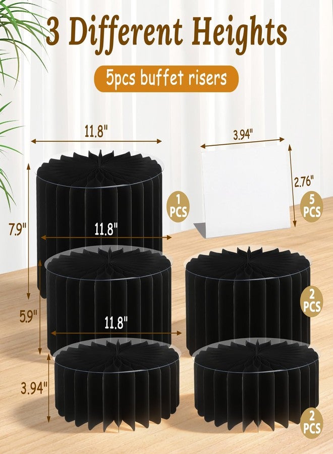 Youjoitim 5Pack Buffet Risers Display Stands Foldable Food Risers for Buffet Table Tall Cake Cupcake Stands Cardboard Cylinder Stand Dessert Table Display Set for Catering Jewelry Wedding Party Decor (Black) - Image 2
