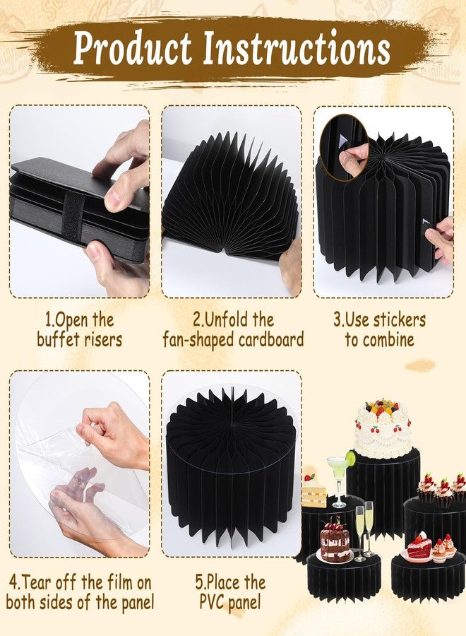 Youjoitim 5Pack Buffet Risers Display Stands Foldable Food Risers for Buffet Table Tall Cake Cupcake Stands Cardboard Cylinder Stand Dessert Table Display Set for Catering Jewelry Wedding Party Decor (Black) - Image 5