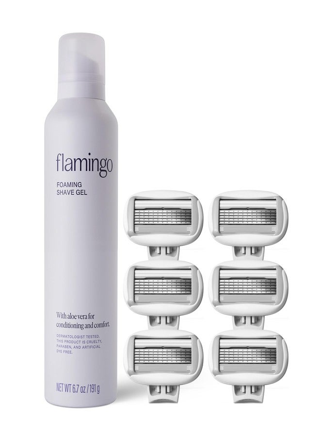 Flamingo Foaming Shaving Gel and Original Razor Blade Refill Cartridges - 6 Count - Shaving Razor Set for Women - Image 1