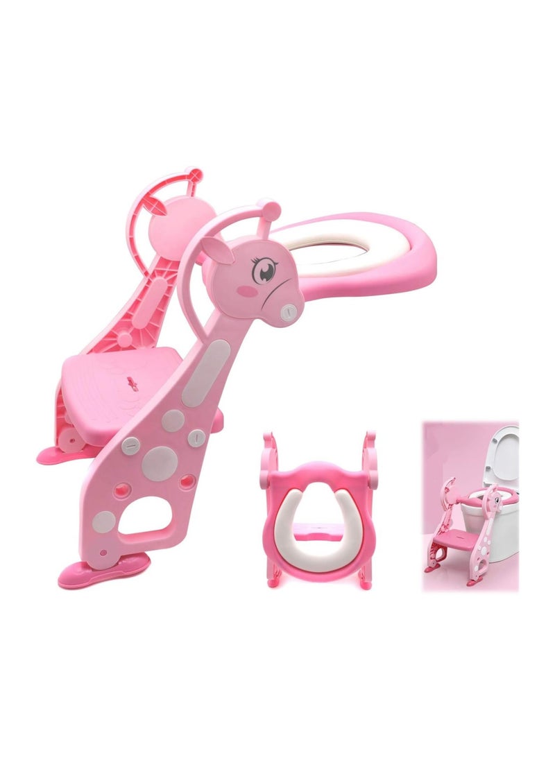Pink Dream Toilet Trainer Deer Pattern Adjustable Toilet Seat with Ladder with Step Stool up Toilet Ladder Chair for Toddlers Anti Slip Toilet Training Step